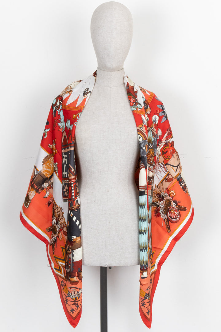 HERMÈS Kachinas Carré 140 Silk Red White