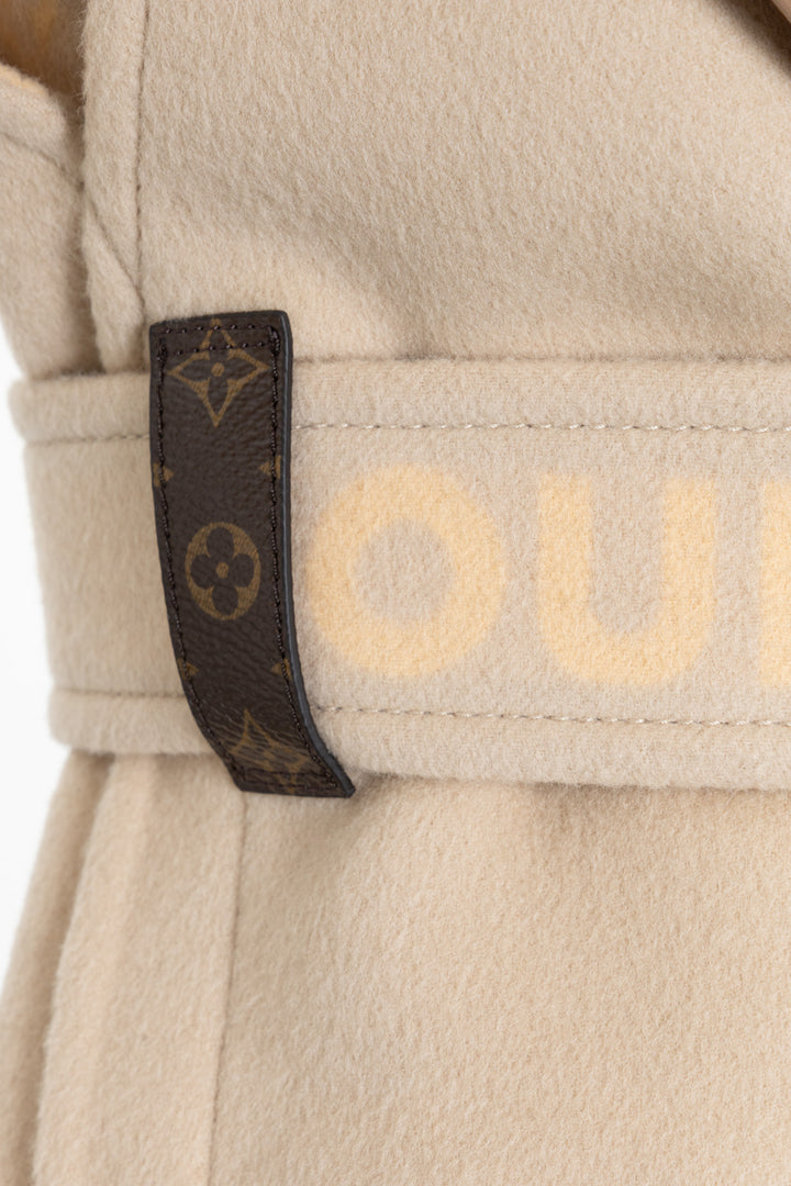 LOUIS VUITTON Belted Hooded Sleeveless Coat Wool Beige