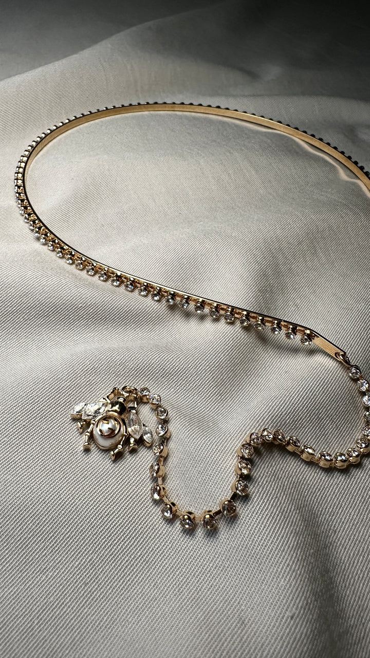 Serre-tête GUCCI GG à abeilles entrelacées et cristaux dorés