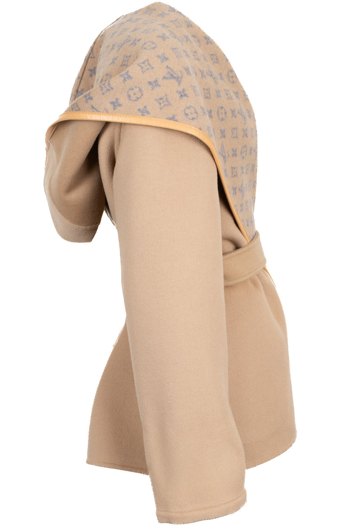 LOUIS VUITTON Short Wrap Caban Jacket Wool Beige