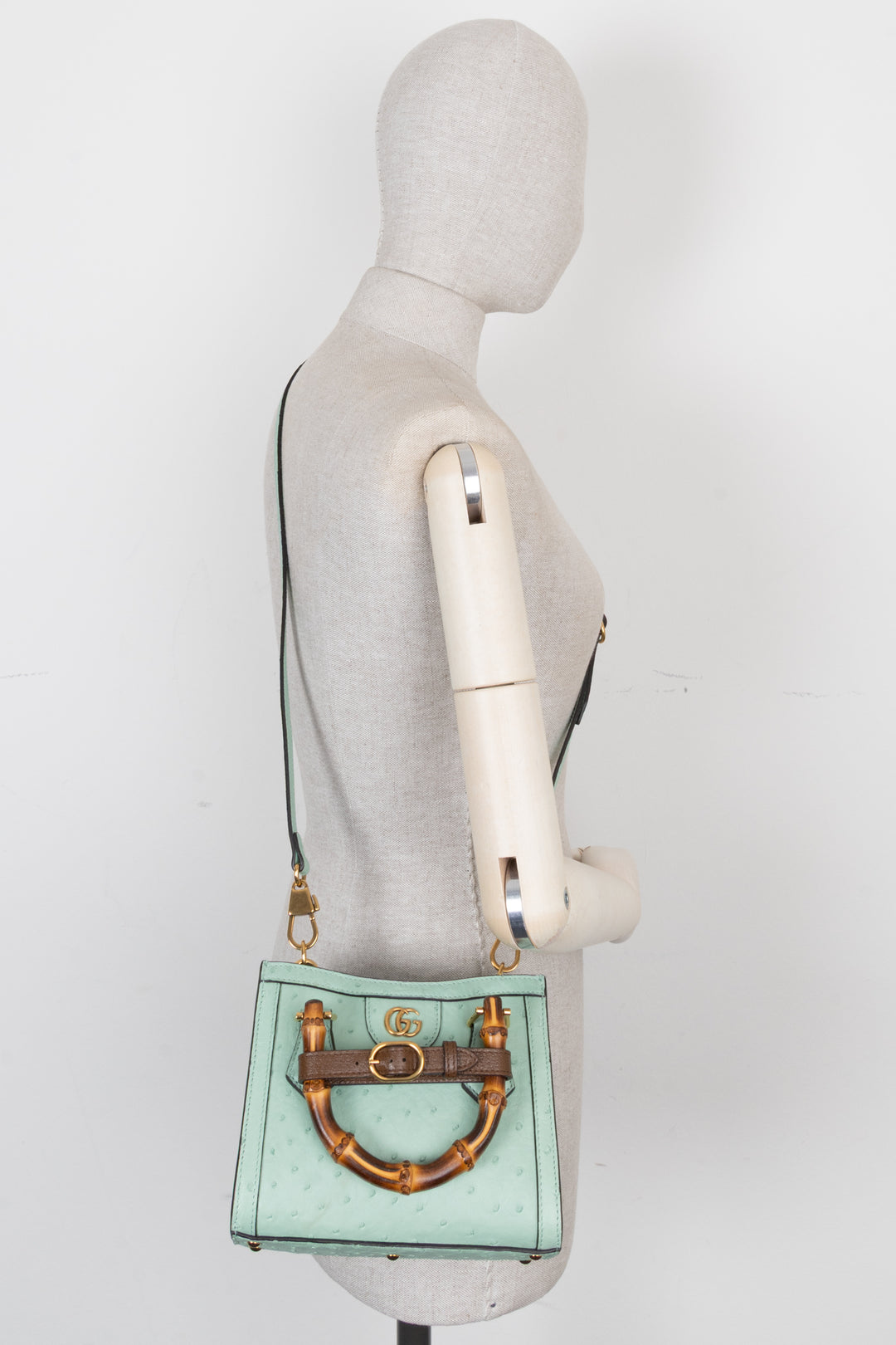 GUCCI Diana Mini Tote Bag Ostrich Turquoise