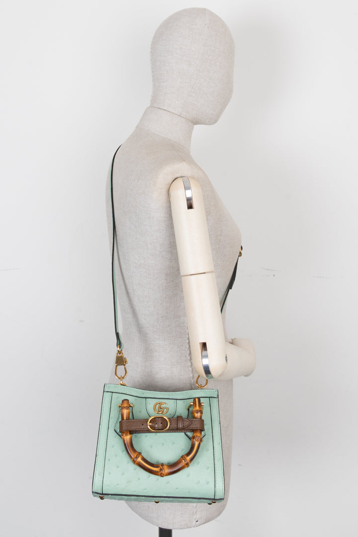 GUCCI Diana Mini Tote Bag Ostrich Turquoise