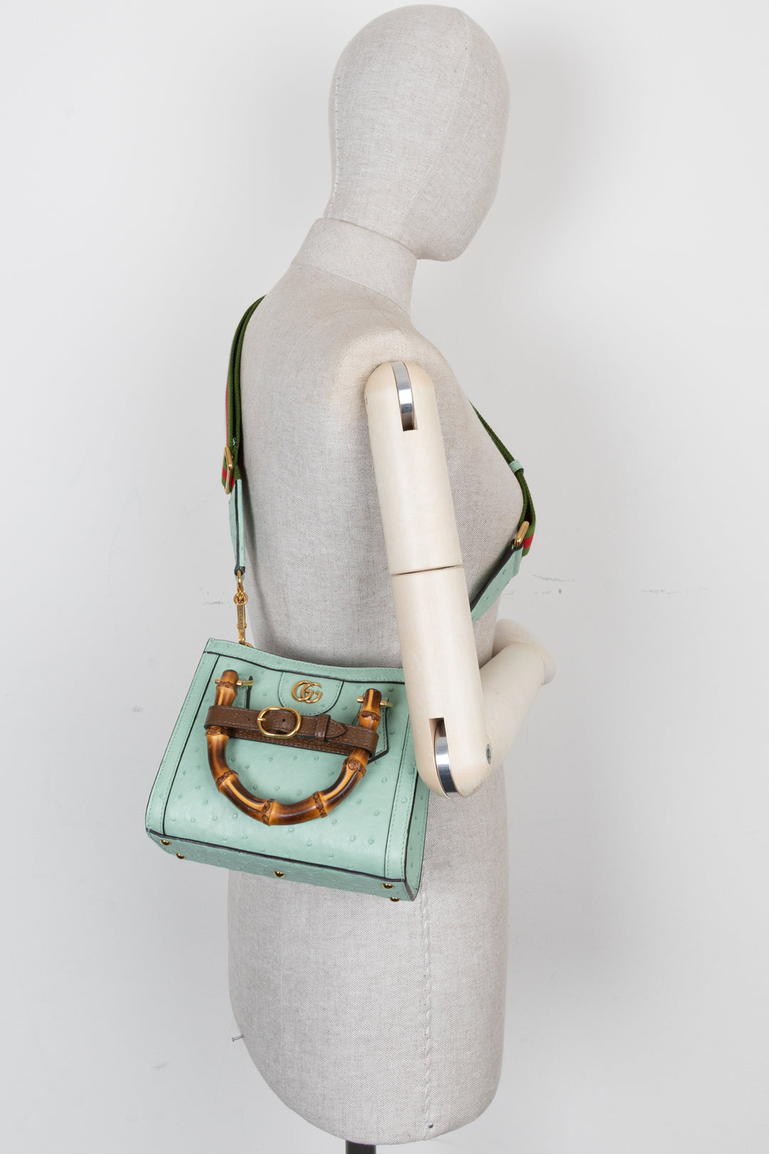 GUCCI Diana Mini Tote Bag Ostrich Turquoise