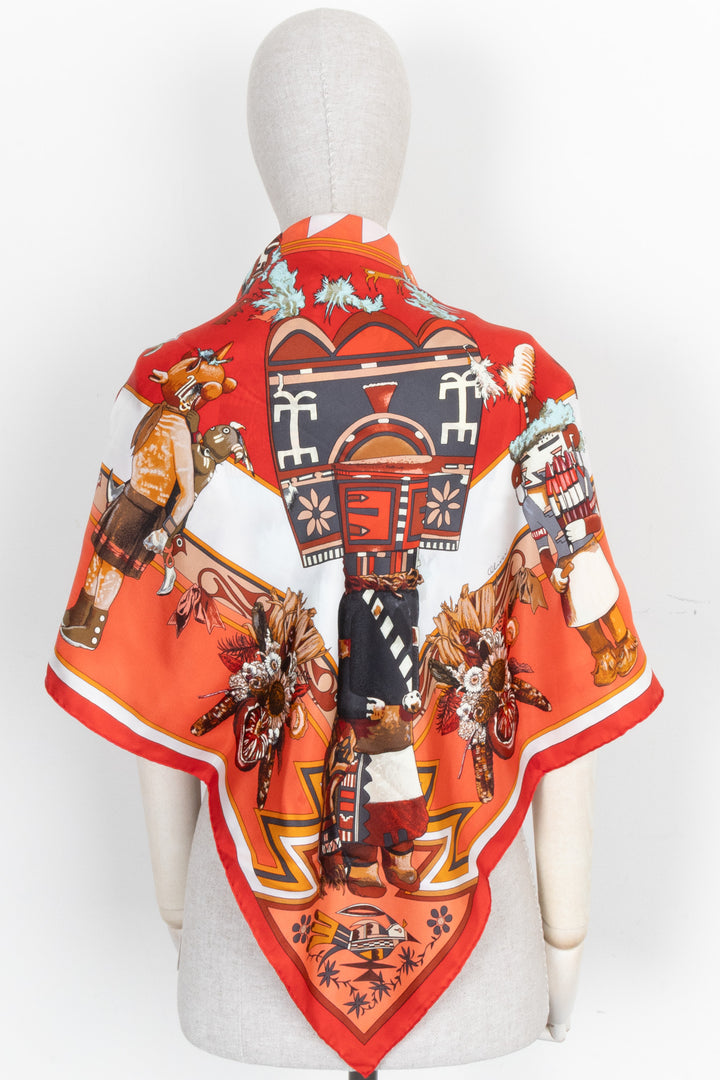 HERMÈS Kachinas Carré 140 Silk Red White