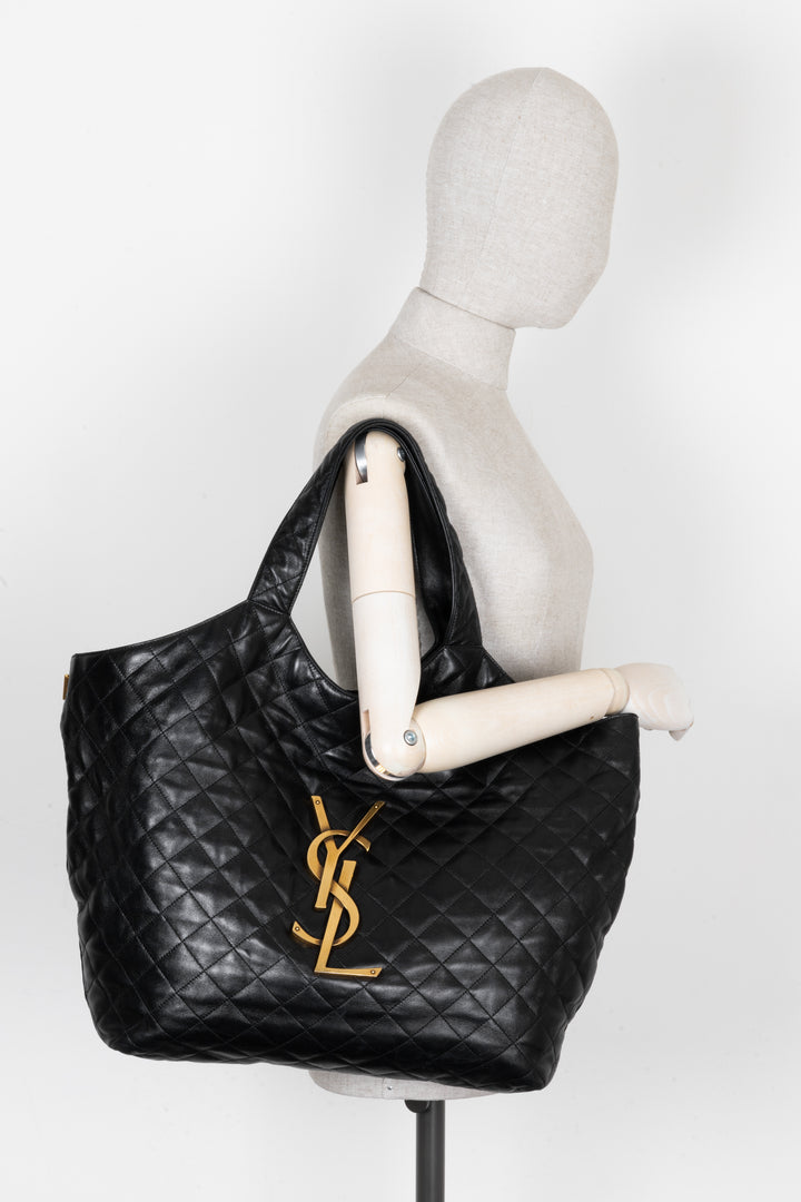 SAINT LAURENT Icare Maxi Quilted Tote Bag Black