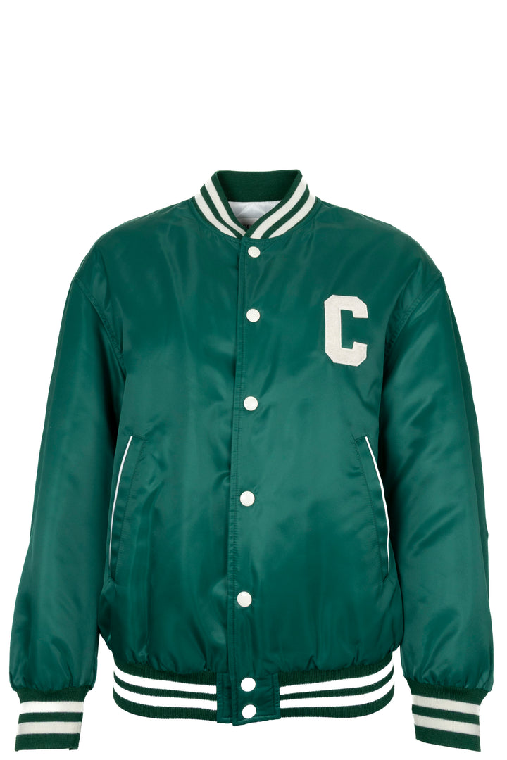 CELINE C Bomber Jacket Wool Satin Green