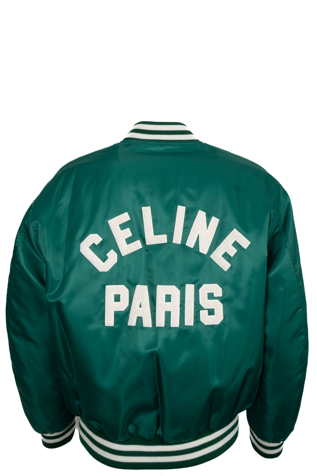 CELINE C Bomber Jacket Wool Satin Green