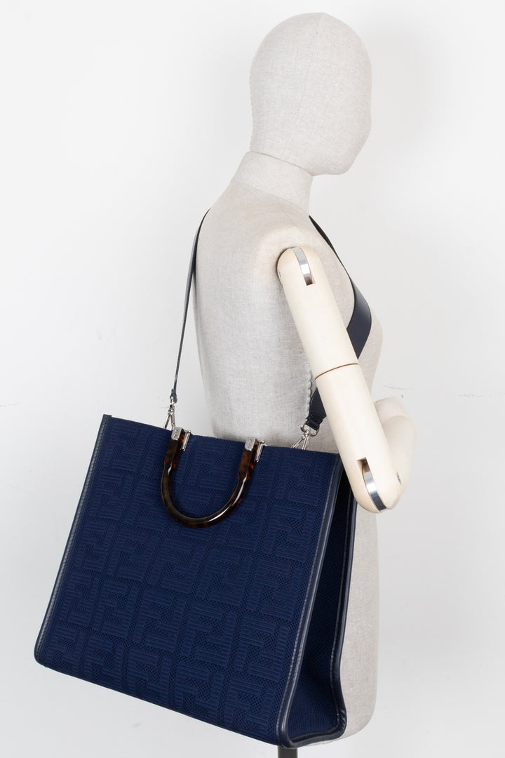 FENDI Medium Sunshine Tote Jacquard Navy