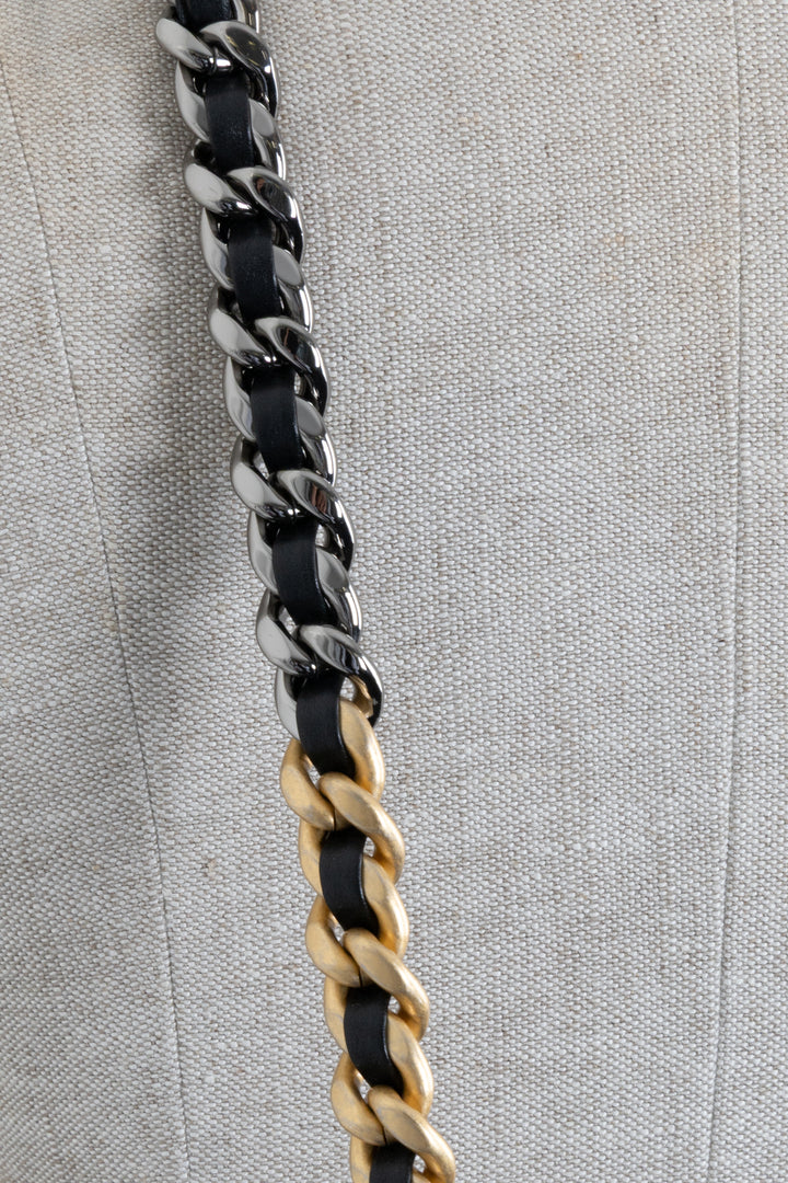 CHANEL 19 Houndstooth Tweed Maxi Black White