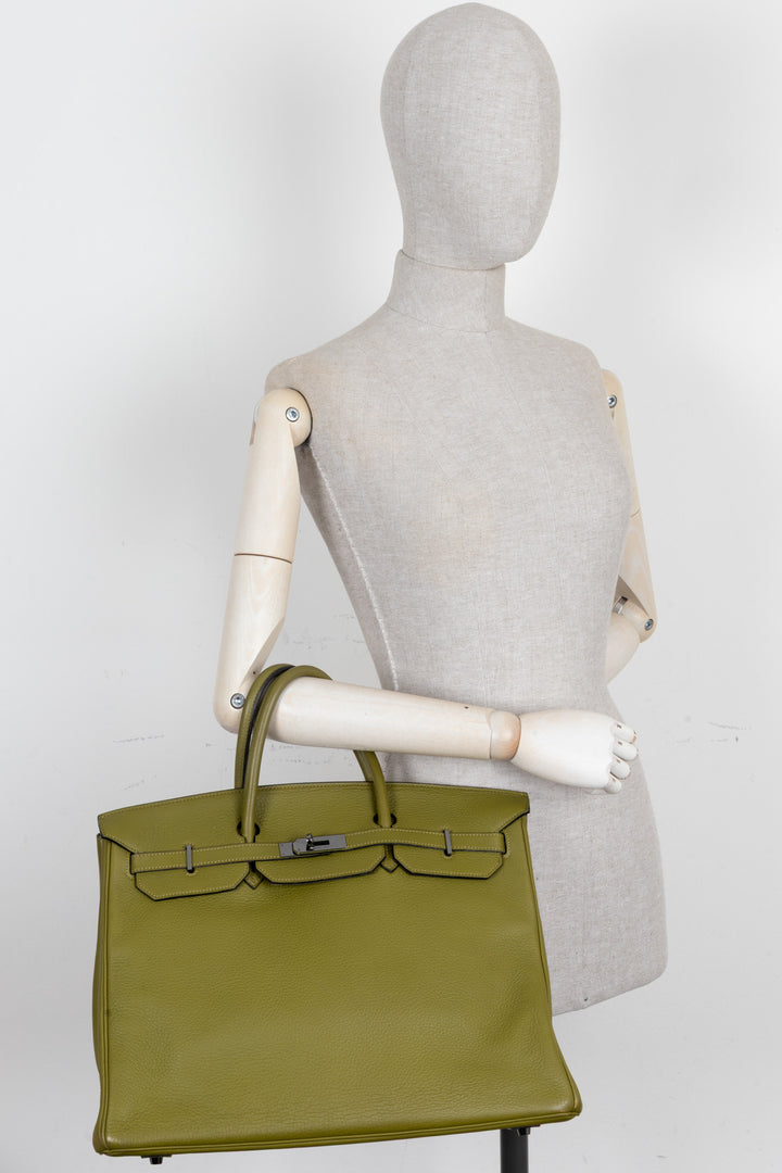 HERMÈS Birkin 40 Clemence Leather Vert Chartreuse