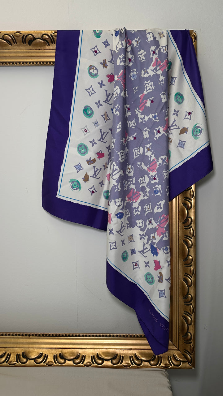 LOUIS VUITTON Splash Scarf Silk MNG Purple White