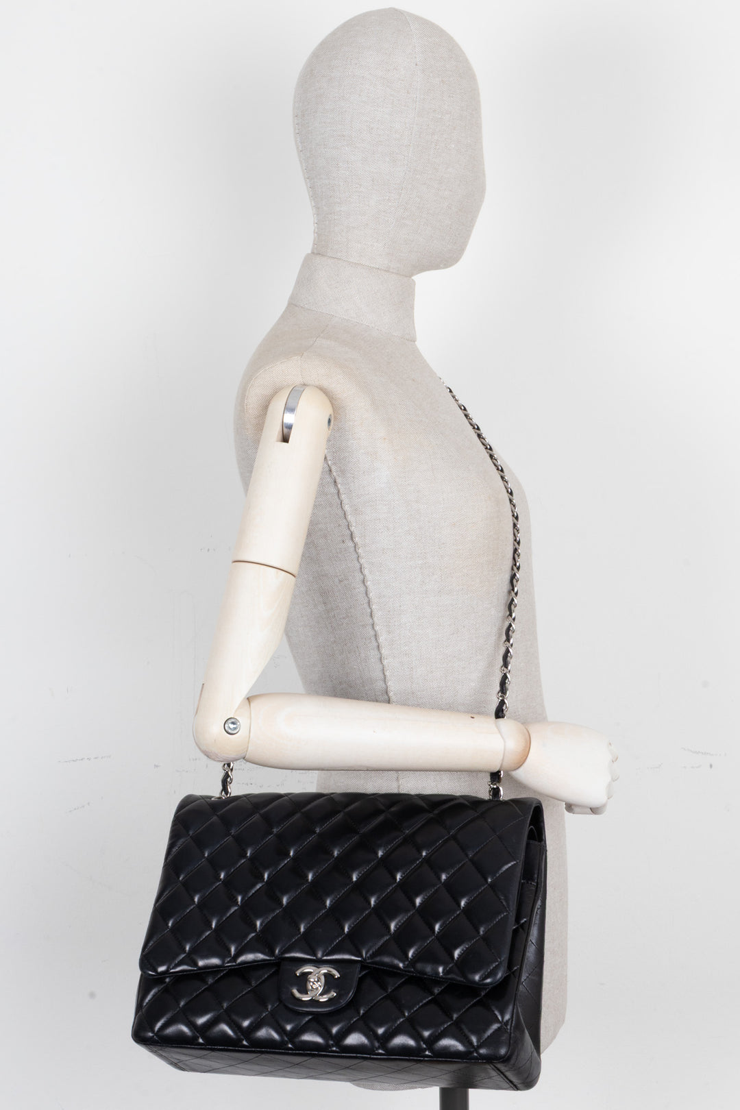 CHANEL Maxi Double Flap Bag Lambskin Black
