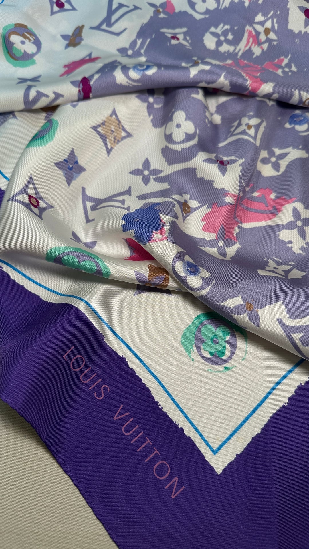 LOUIS VUITTON Splash Scarf Silk MNG Purple White