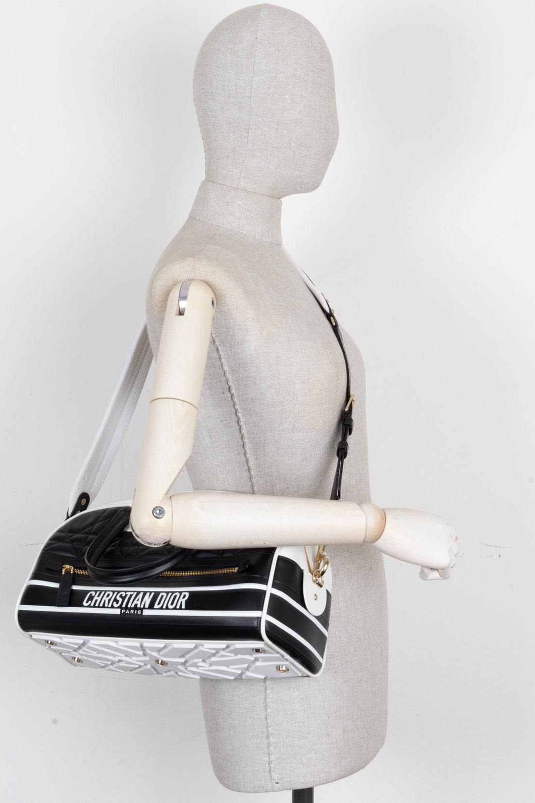CHRISTIAN DIOR Medium Vibe Bowling Bag Calfskin Black