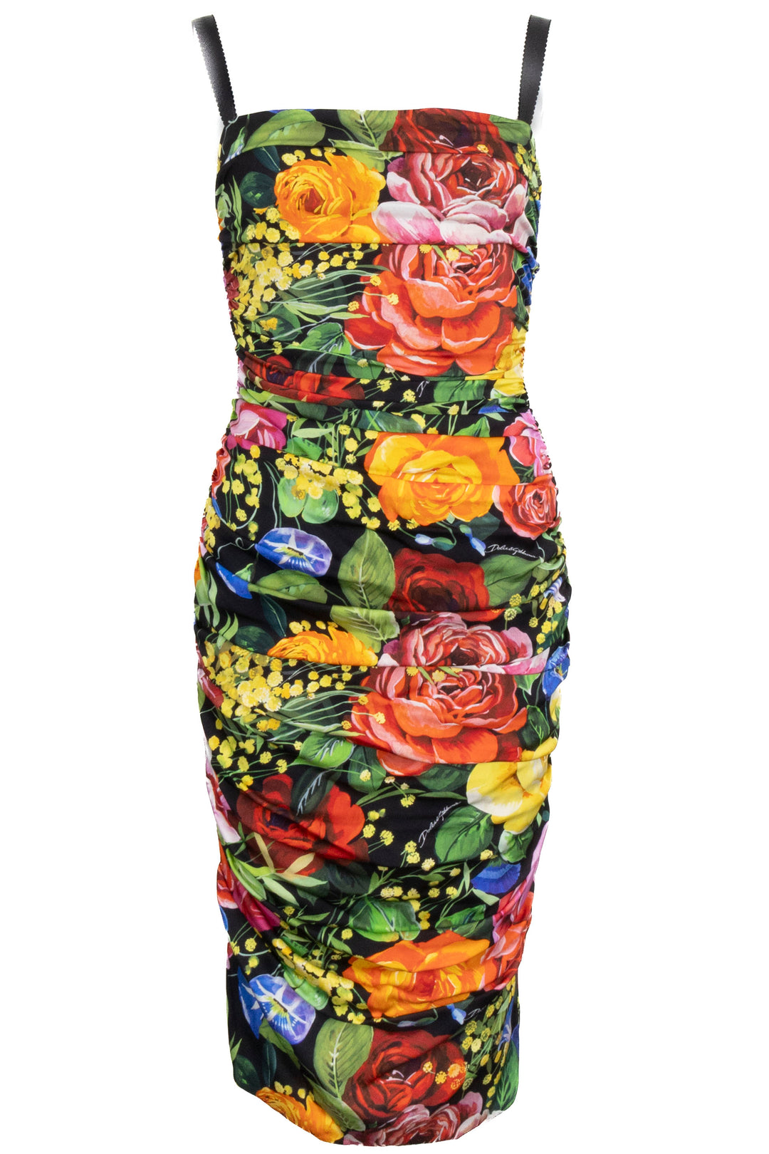 DOLCE & GABBANA Flower Print Ruched Midi Dress Multicolor