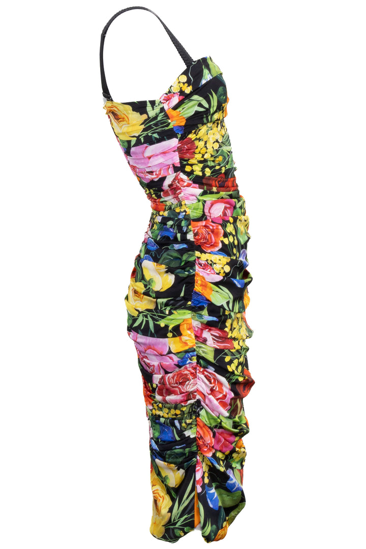 DOLCE & GABBANA Flower Print Ruched Midi Dress Multicolor