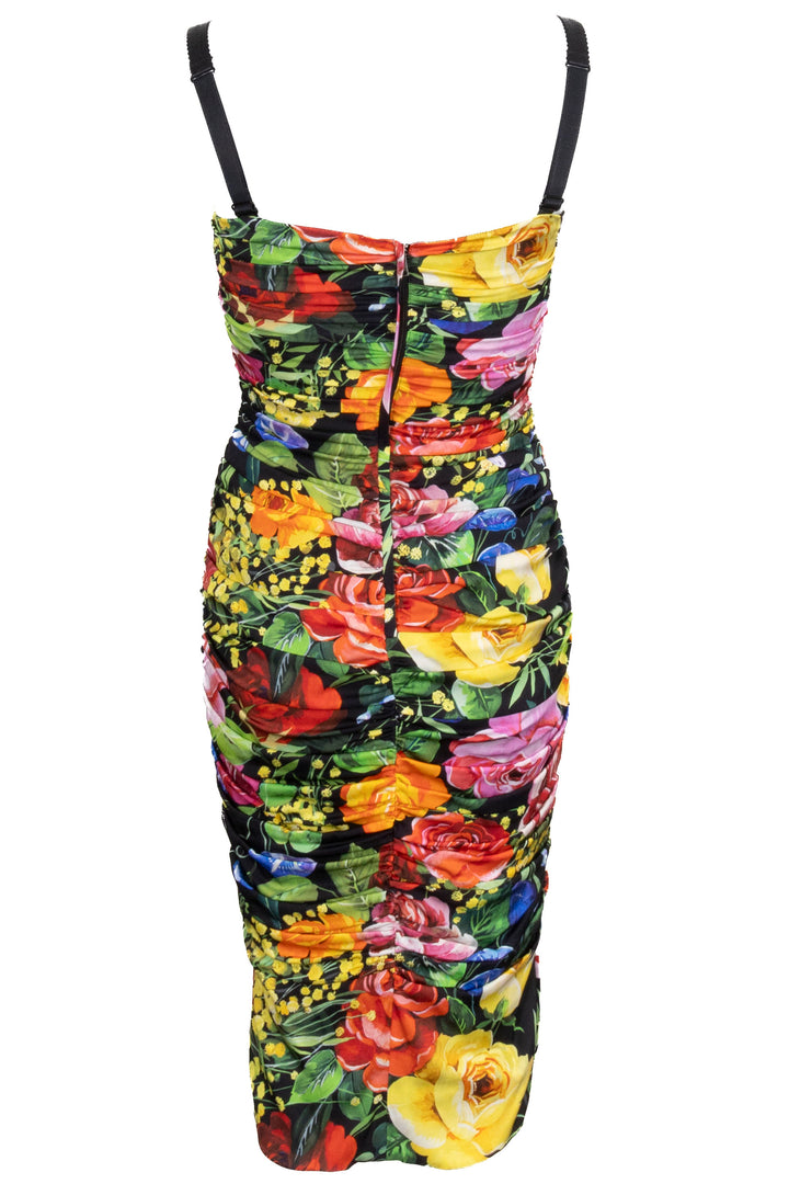 DOLCE & GABBANA Flower Print Ruched Midi Dress Multicolor