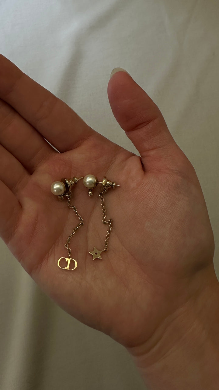 CHRISTIAN DIOR Pearl Tribal CD Earrings Champagne