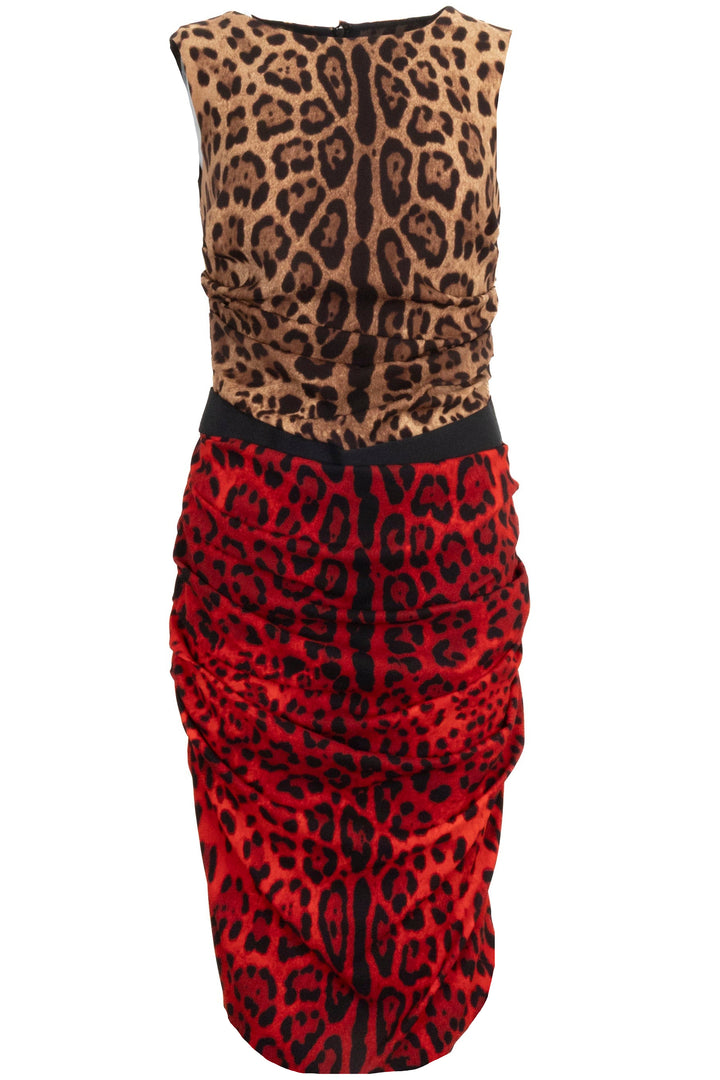 DOLCE & GABBANA Cheetah Dress Silk Red Brown