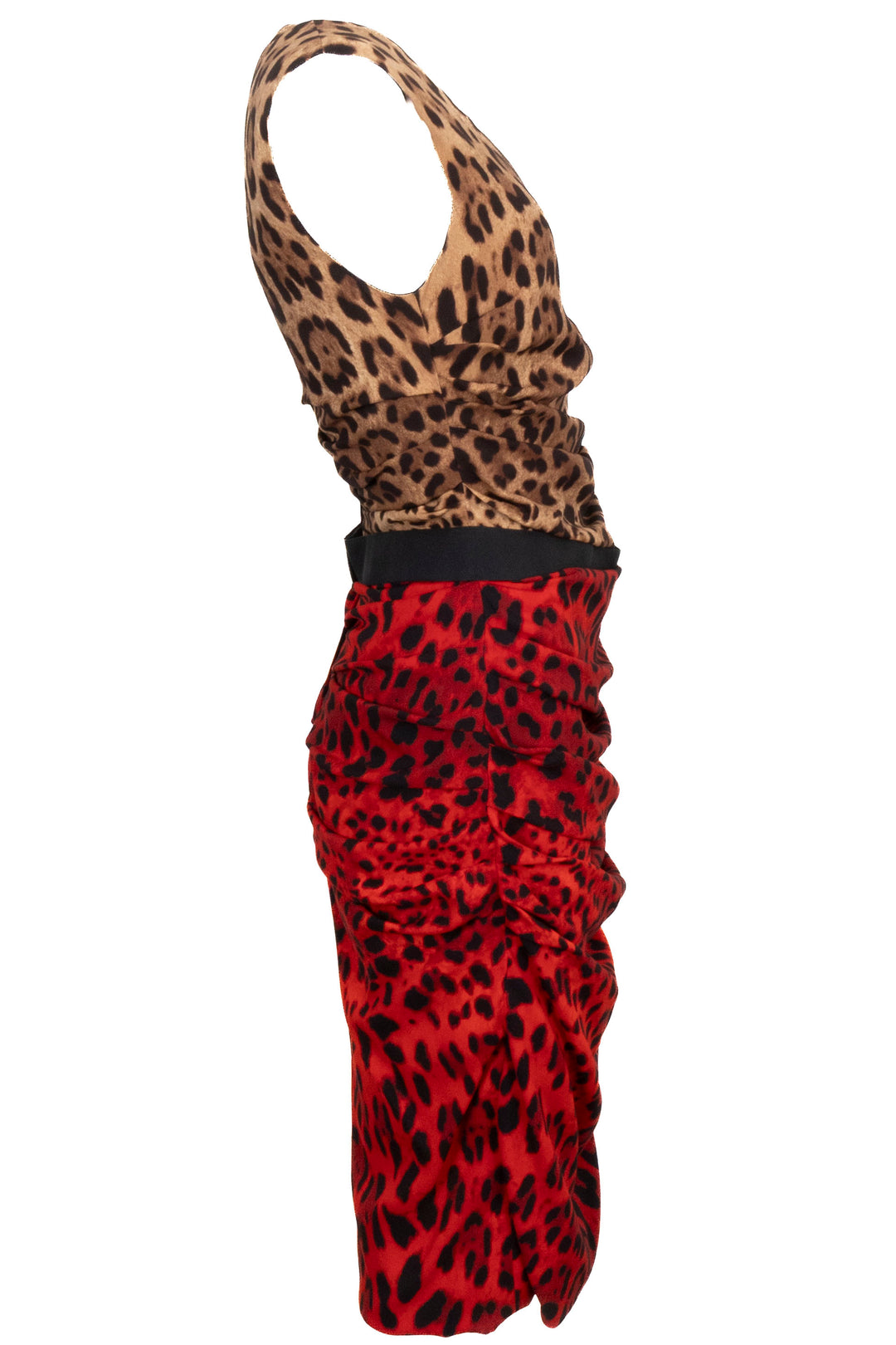 DOLCE & GABBANA Cheetah Dress Silk Red Brown