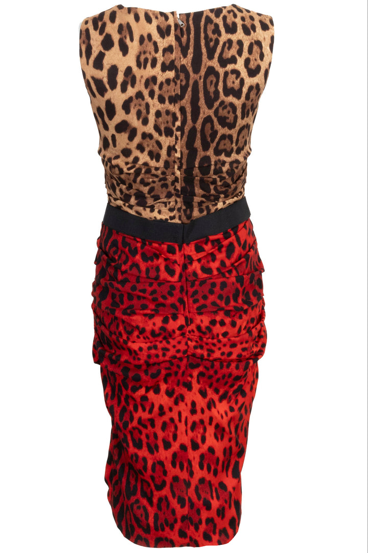 DOLCE & GABBANA Cheetah Dress Silk Red Brown