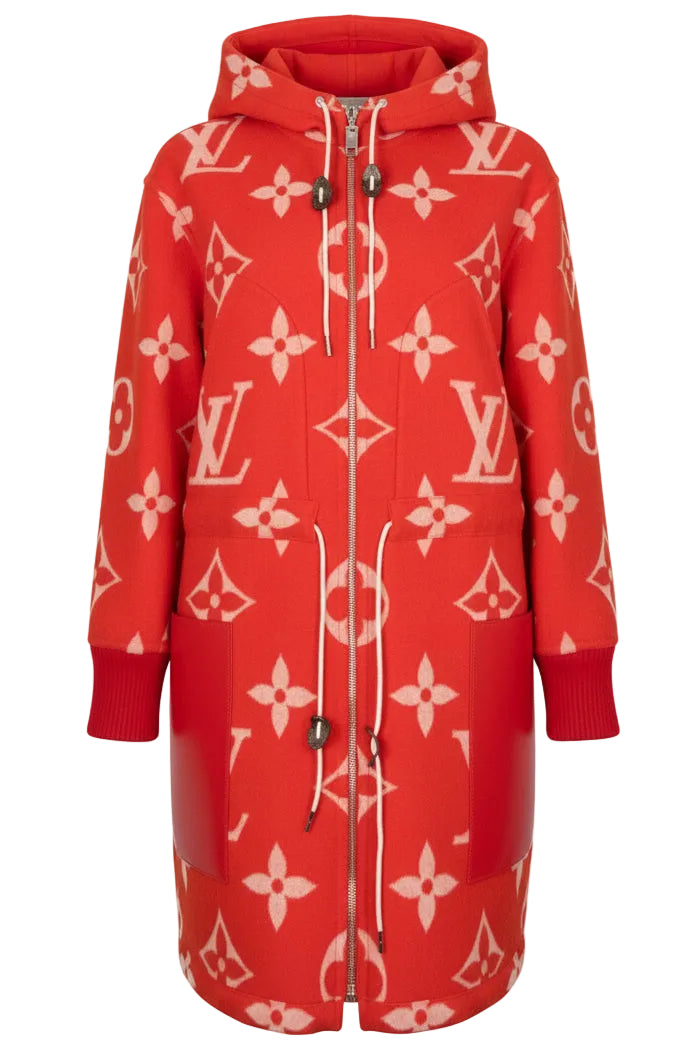 LOUIS VUITTON Reversible MNG Hooded Coat Wool Red