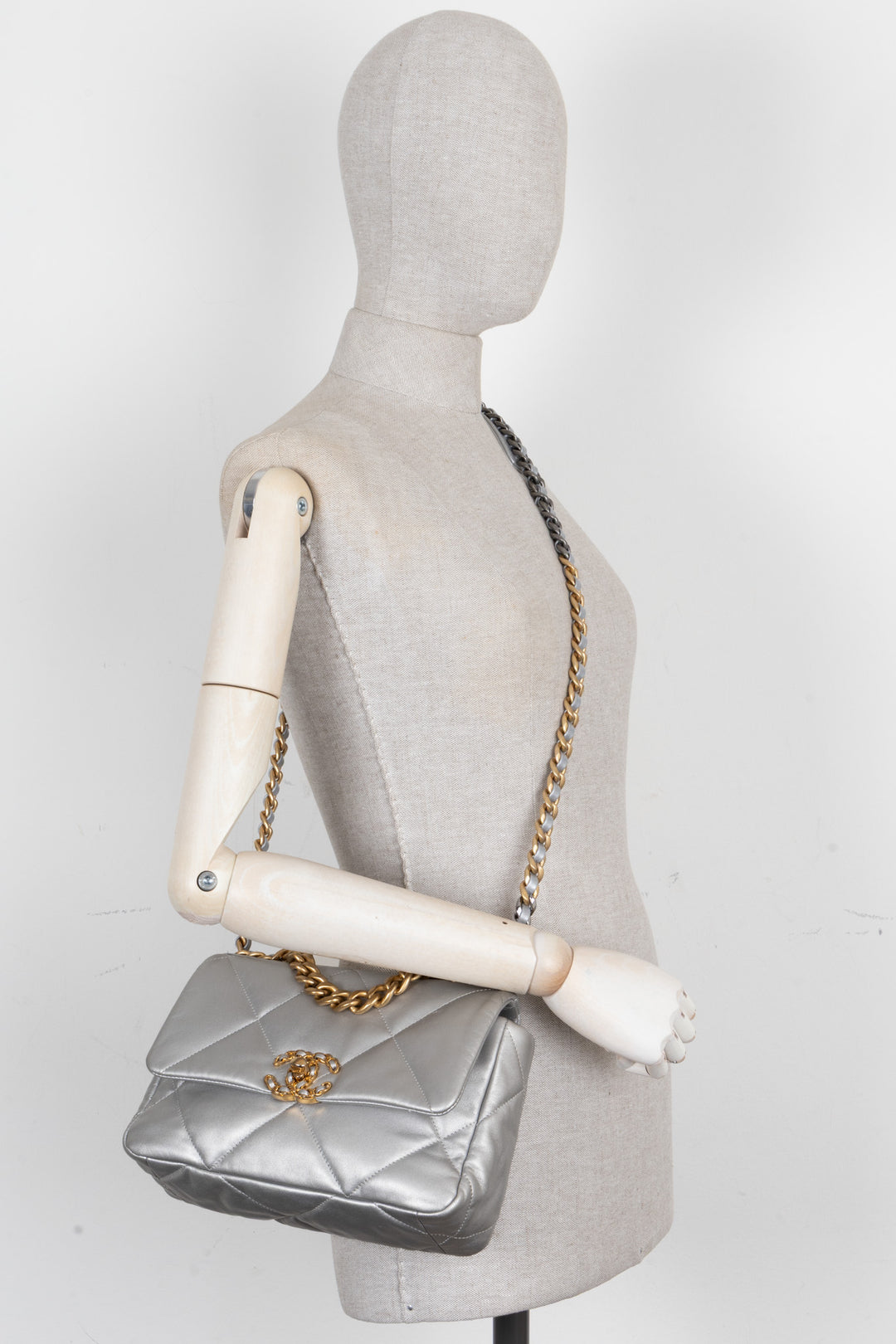 CHANEL Small 19 Bag Lambskin Silver