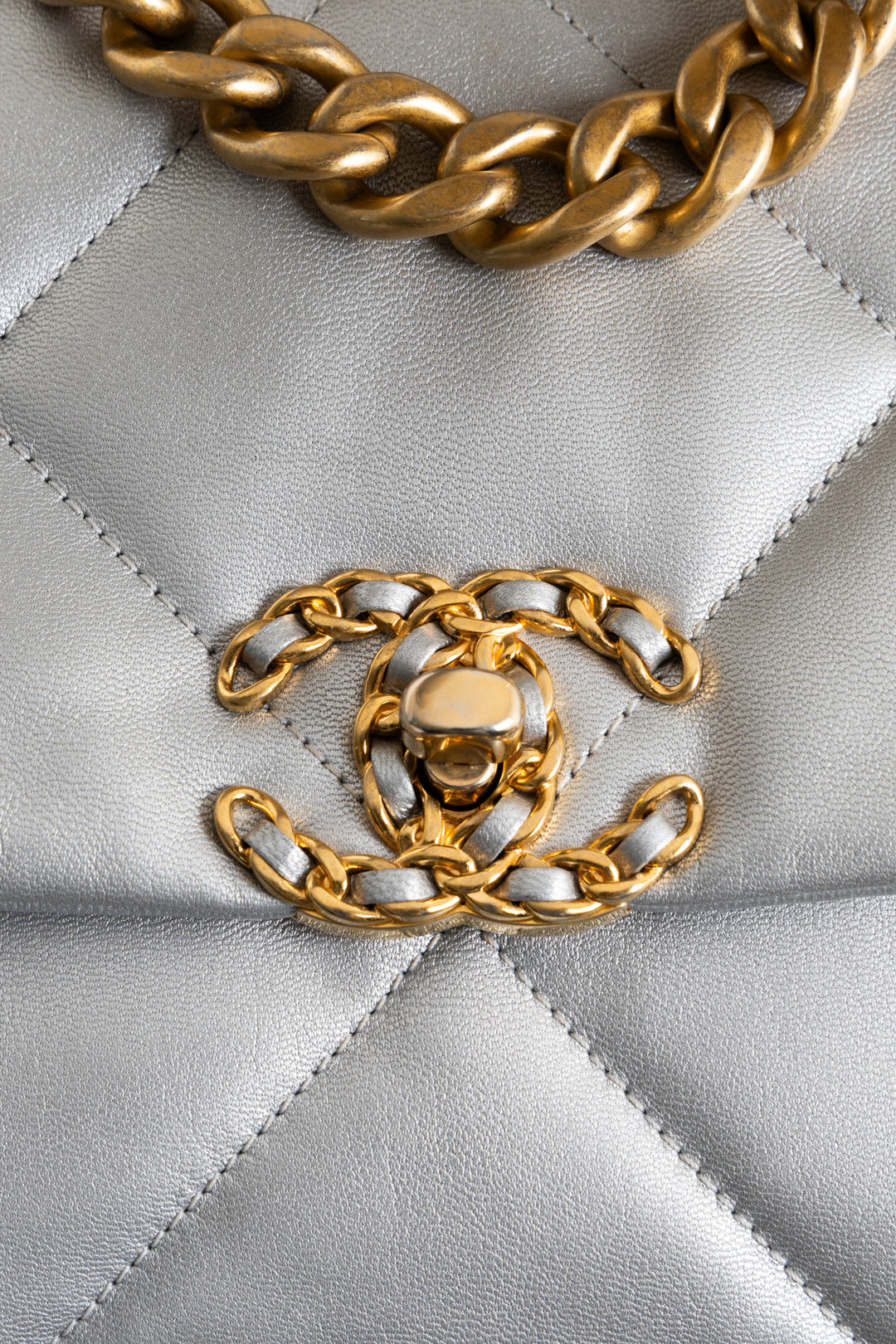 CHANEL Small 19 Bag Lambskin Silver