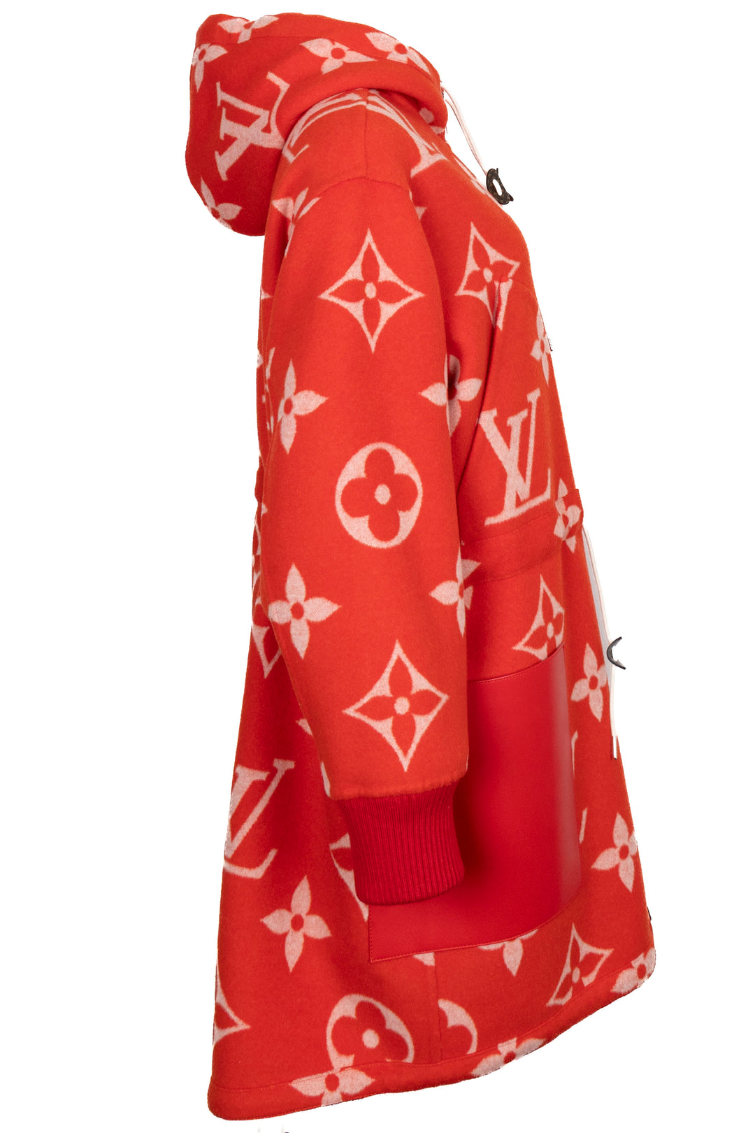 LOUIS VUITTON Reversible MNG Hooded Coat Wool Red