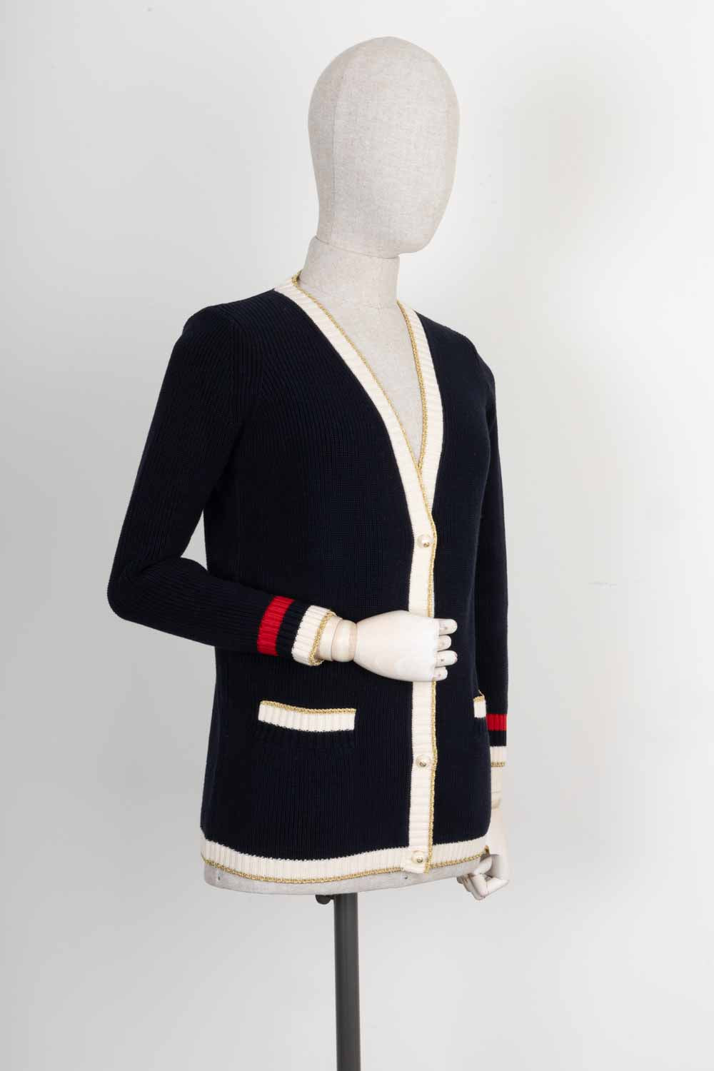 GUCCI Knit Cardigan Framed Navy