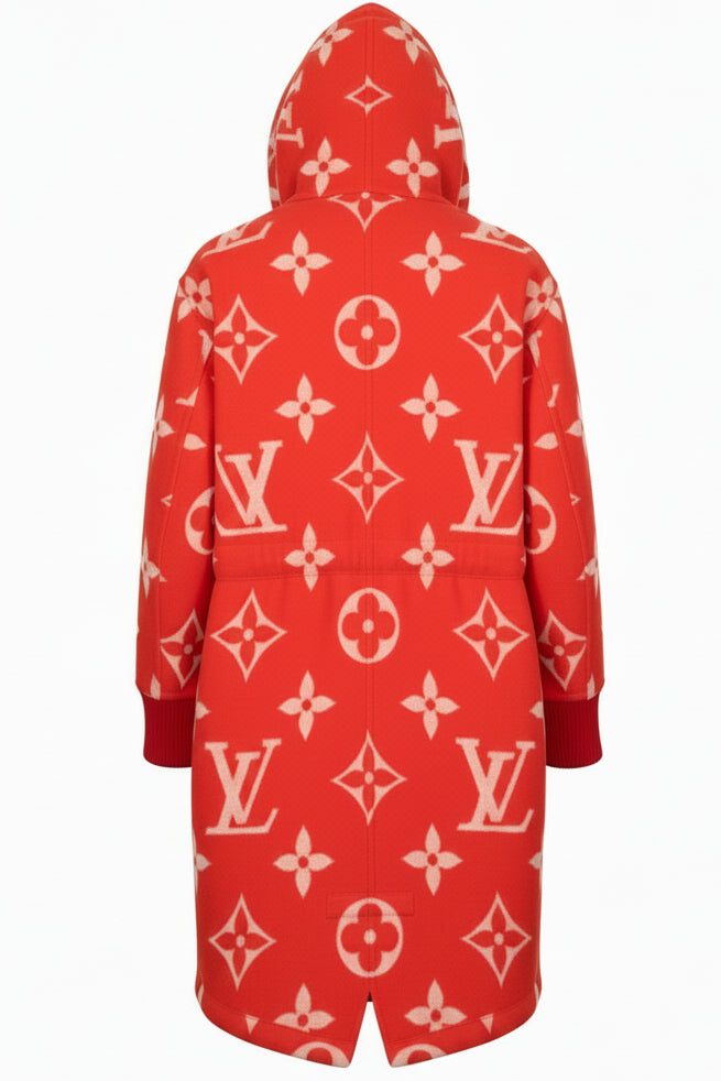 LOUIS VUITTON Reversible MNG Hooded Coat Wool Red