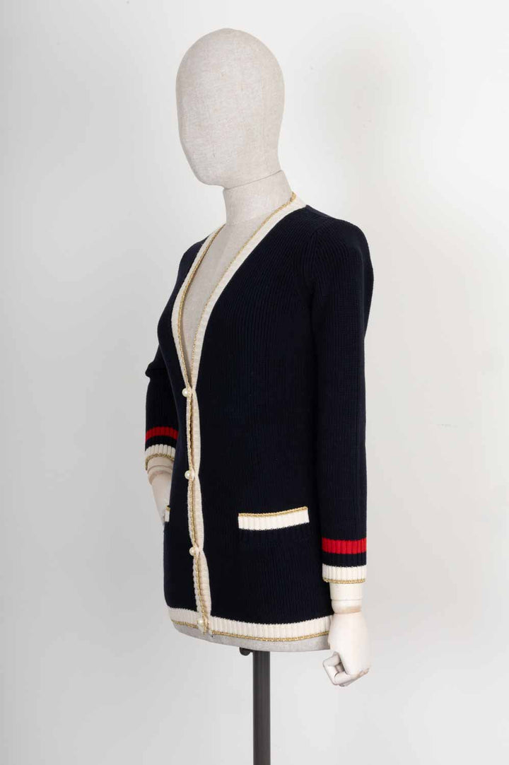 GUCCI Knit Cardigan Framed Navy