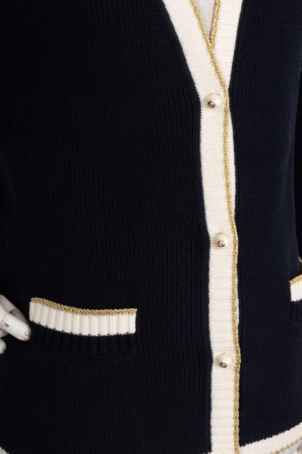 GUCCI Knit Cardigan Framed Navy