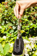 GUCCI Bamboo Clutch Crystals Satin Black