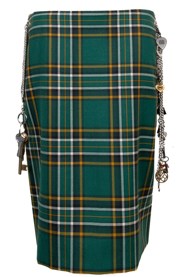 BALENCIAGA Check Charm Skirt Wool Green