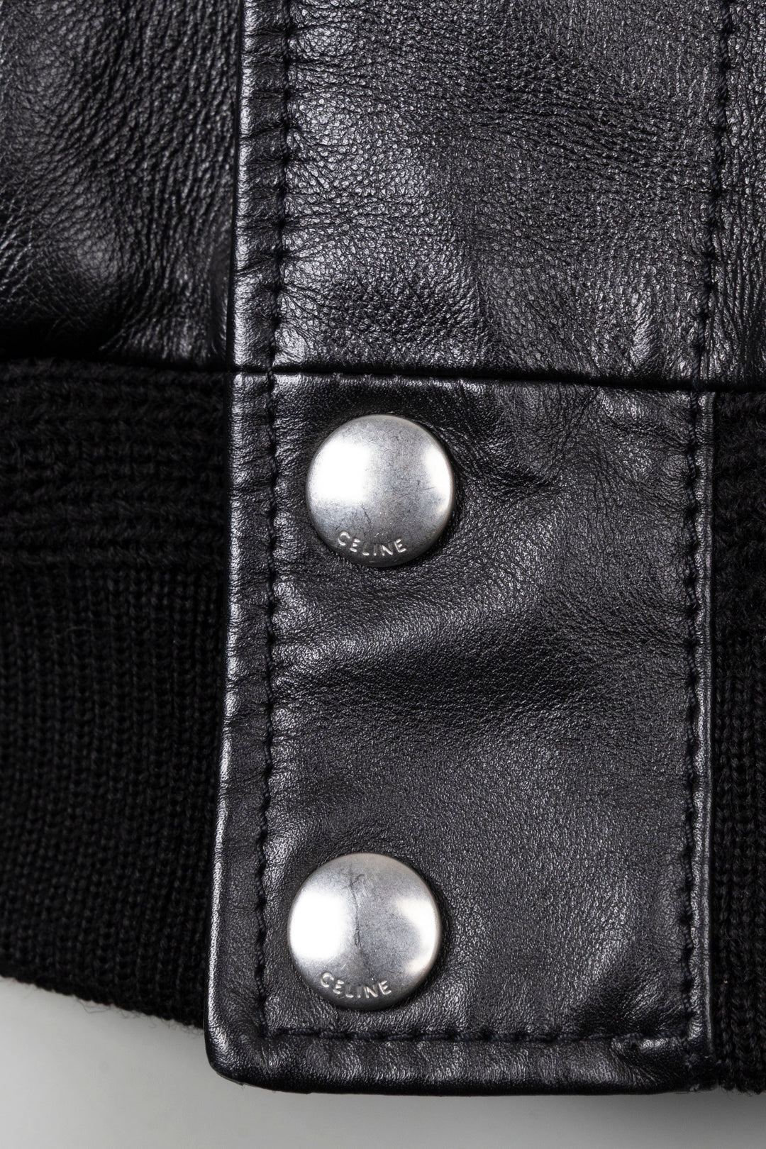 CELINE Shearling Collar Leather Jacket Black