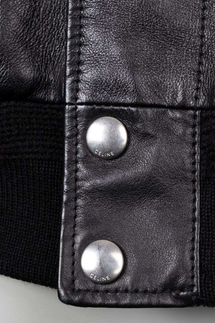 CELINE Shearling Collar Leather Jacket Black