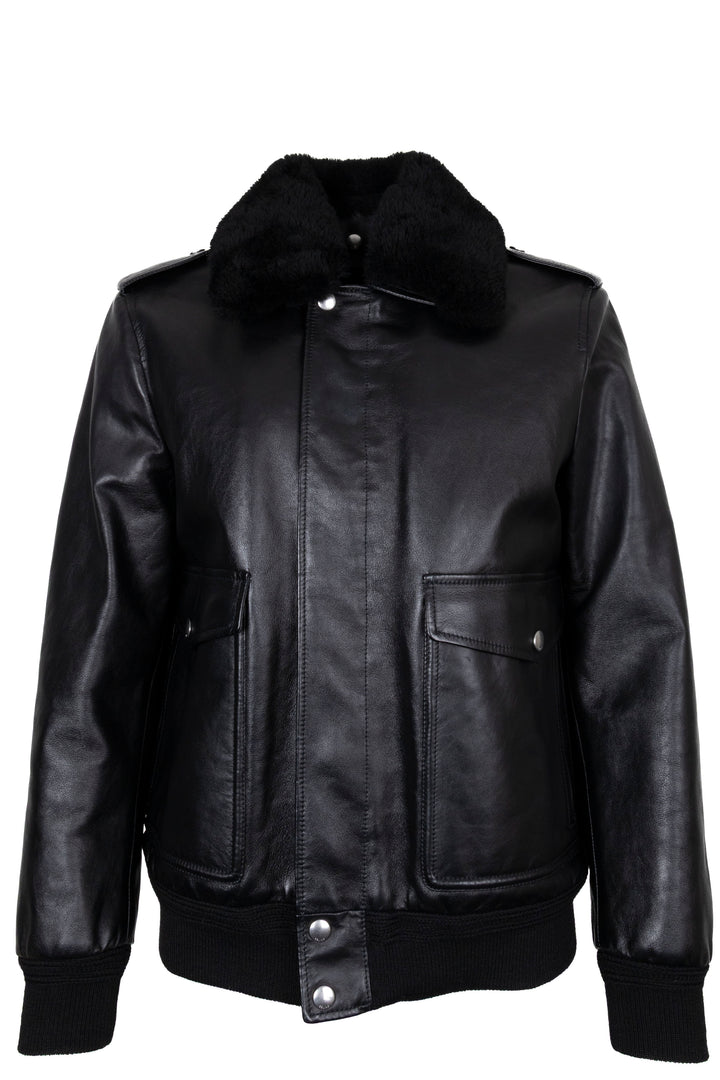 CELINE Shearling Collar Leather Jacket Black