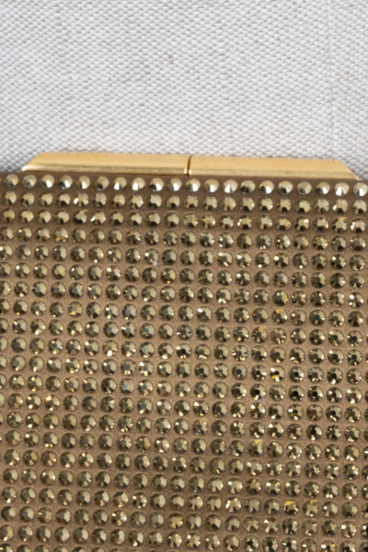 SAINT LAURENT Midnight Clutch Embellished Satin Gold