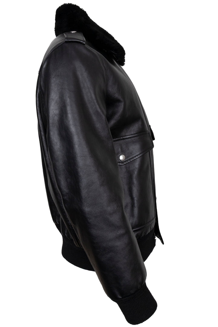 CELINE Shearling Collar Leather Jacket Black