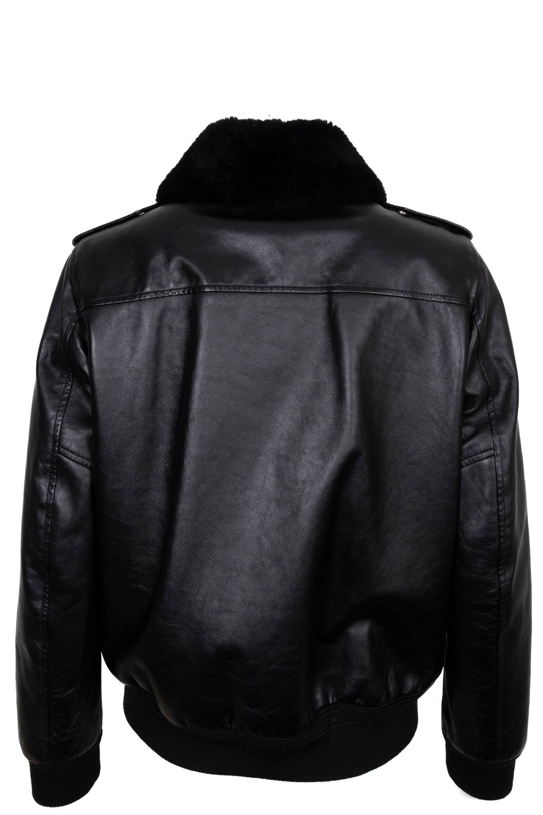 CELINE Shearling Collar Leather Jacket Black