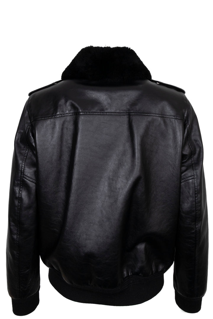 CELINE Shearling Collar Leather Jacket Black