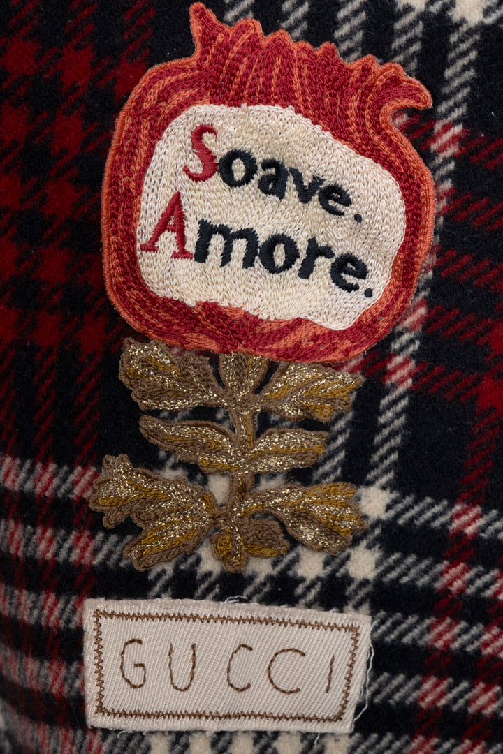 GUCCI Check Interlocking Reversible Poncho Red