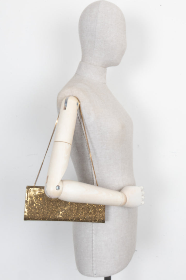 SAINT LAURENT Midnight Clutch Embellished Satin Gold