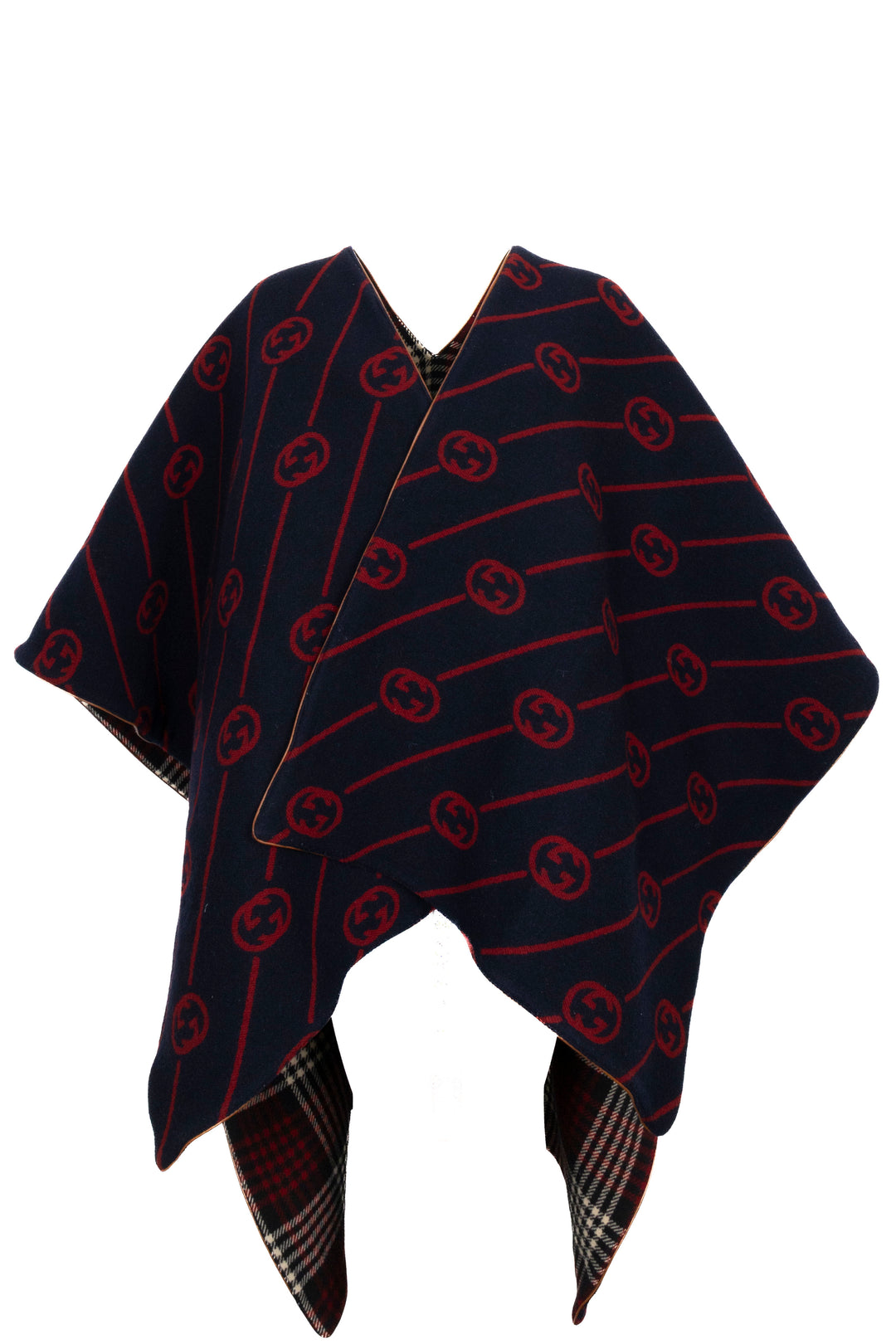 GUCCI Check Interlocking Reversible Poncho Red