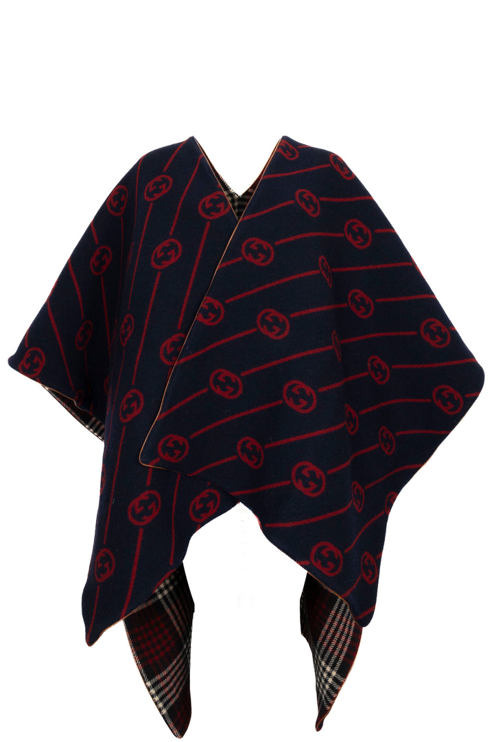 GUCCI Check Interlocking Reversible Poncho Red