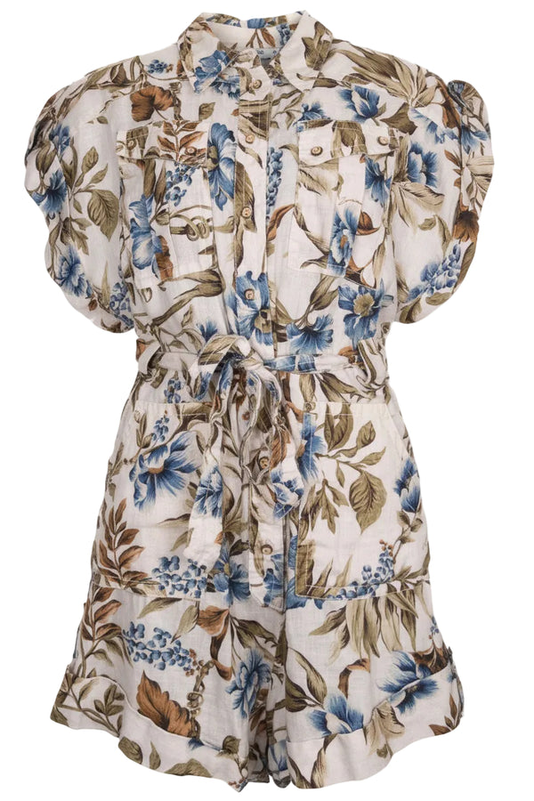 ZIMMERMANN Short Flower Jumpsuit Linen Beige