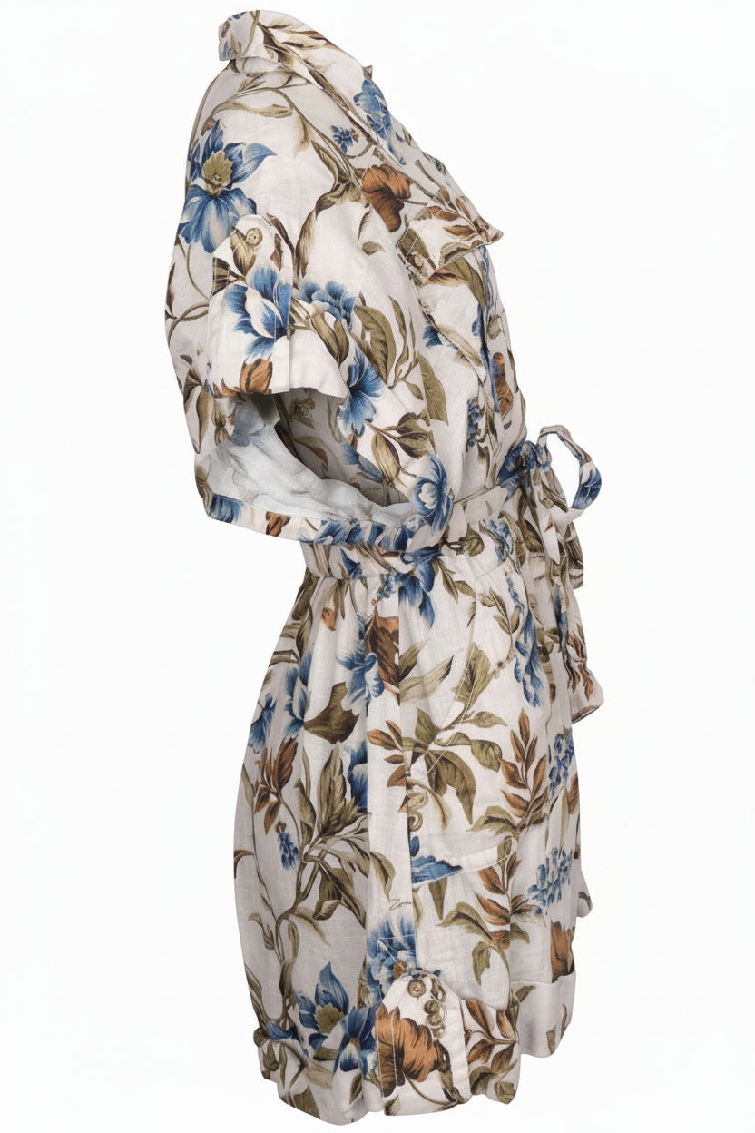 ZIMMERMANN Short Flower Jumpsuit Linen Beige