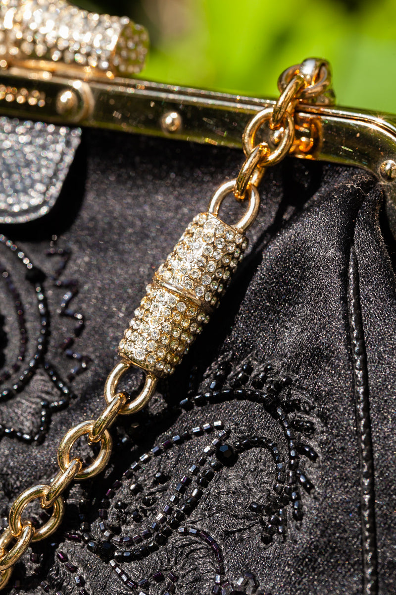 GUCCI Bamboo Clutch Crystals Satin Black