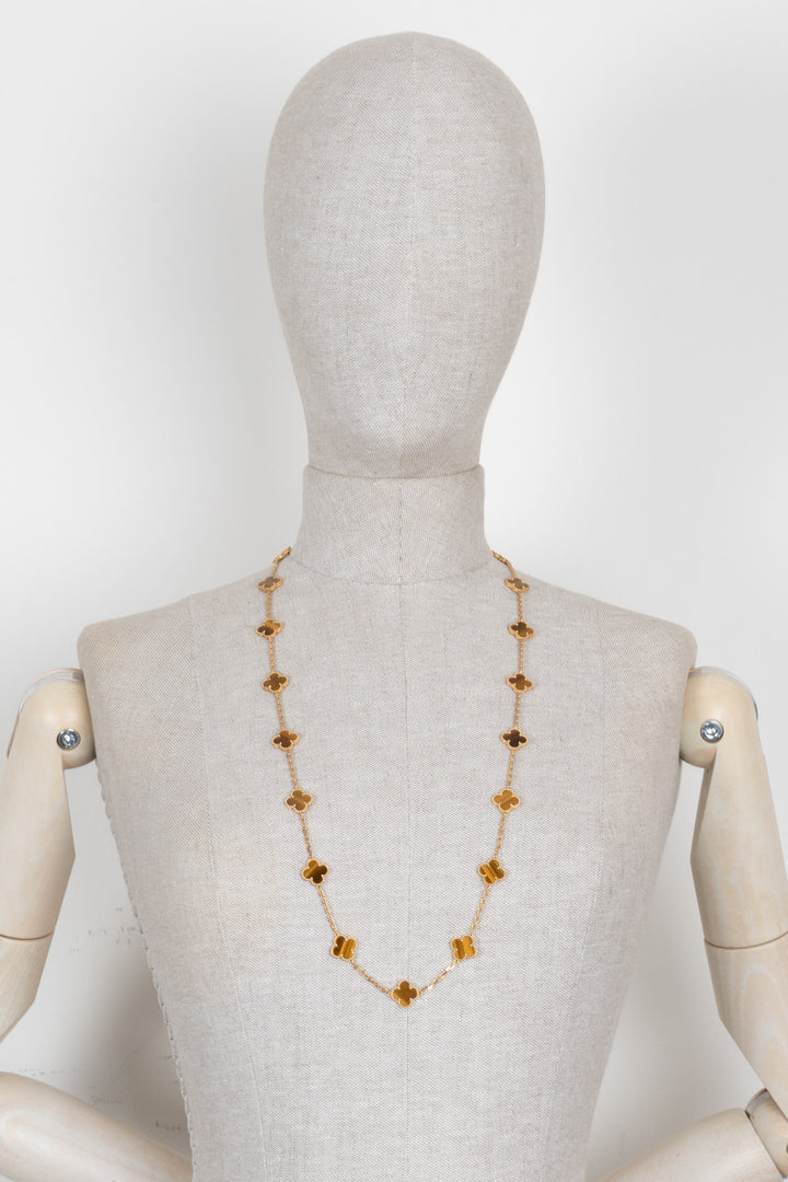 VAN CLEEF & ARPELS Vintage Alhambra 20 Motif Collier 18K Yellow Gold Tigers Eye